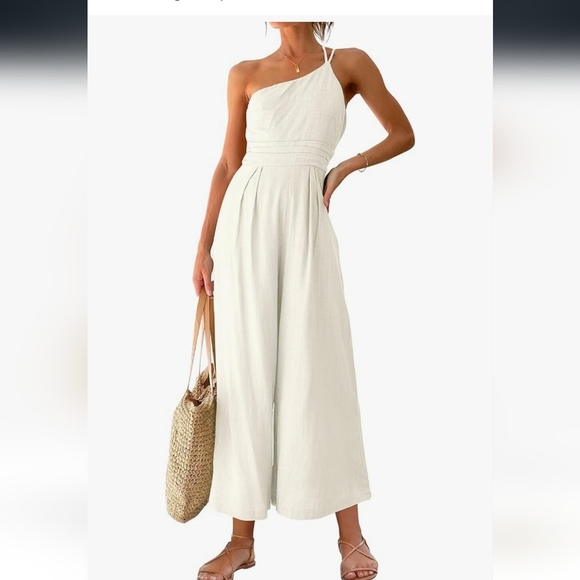 Elegant Cream One-Shoulder Jumpsuit NWOT - Picture 1 of 16